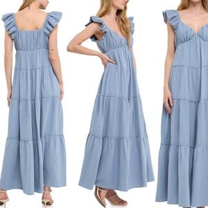 Free The Roses Maxi Dress in Dusty Blue